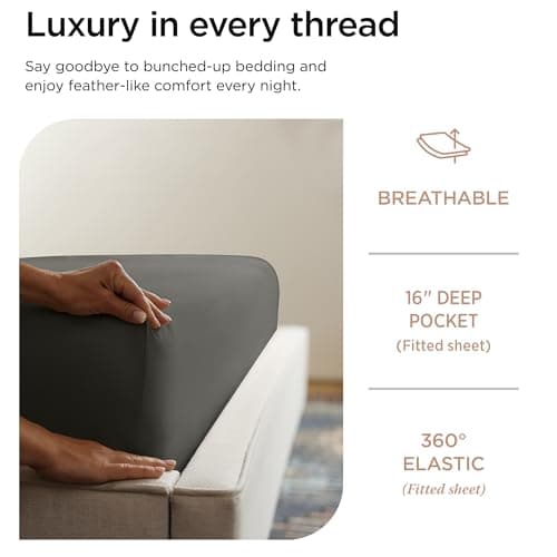 Threadmill Luxury 800 Thread Count King 100% Cotton Sheets - Dark Grey Sateen Weave Bed-Sheets, Better Than Egyptian Cotton,4 Pc Solid Soft Bedding Set, Fits 16" Deep Pocket