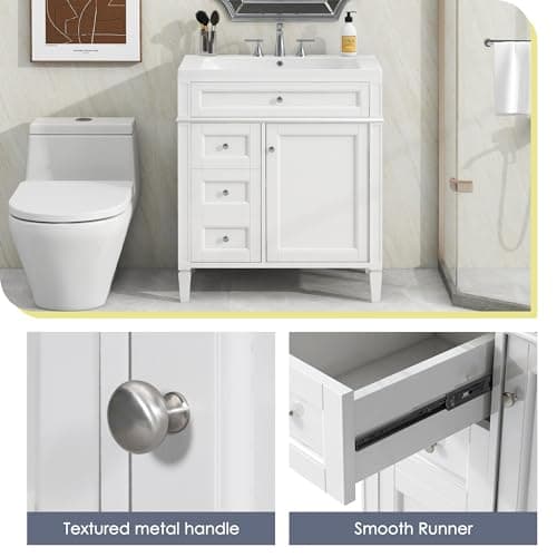 30'' Bathroom Vanity with Single Sink Combo, Modern Bathroom Storage Cabinet with 2 Drawers, 1 Pull Down Drawer and 1 Door, Freestanding Bathroom Vanities, Soft Closing, Solid Wood Frame