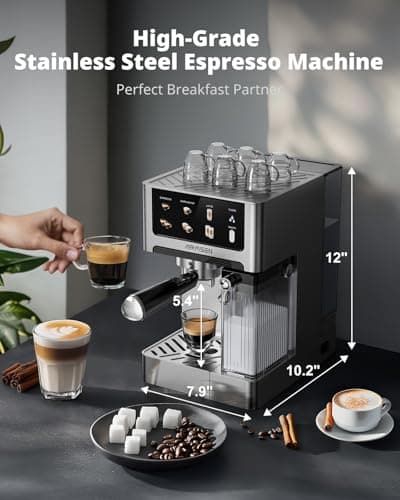 AIRMSEN 20 Bar Espresso Machine with Automatic Milk Frother, Cappuccino & Latte Coffee Maker with Quick Brew Dual Boiler (1350W + 1000W), Stainless Steel, 60oz Water Tank, Touchscreen