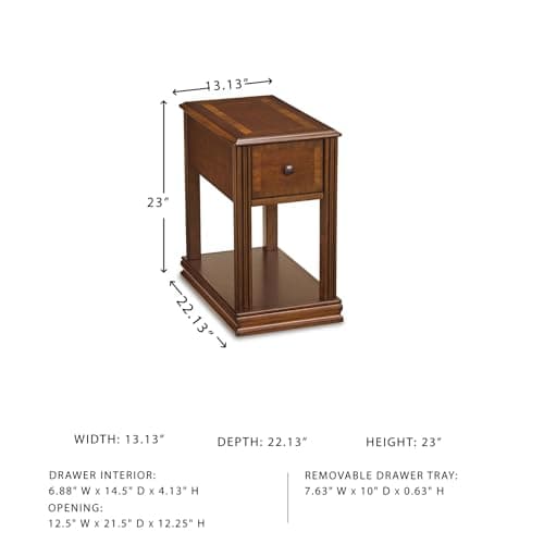 Signature Design by Ashley T007-527 Chair Side End Table, 24.50" W x 17.00" D x13.50 H, Medium Brown