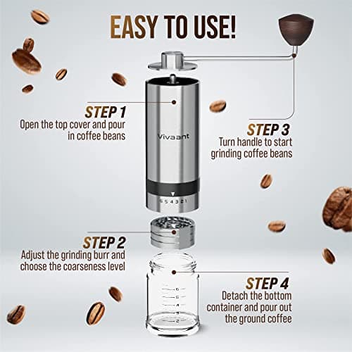 Manual Coffee Grinder — Hand Coffee Grinder with Adjustable Dragon Tooth Stainless Steel Conical Burr, No-Power, Manual Coffee Grinder for Drip Coffee, Espresso, French Press, and More!