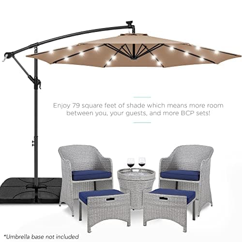 Best Choice Products 10ft Solar LED Offset Hanging Market Patio Umbrella for Backyard, Poolside, Lawn and Garden w/Easy Tilt Adjustment, Polyester Shade, 8 Ribs - Tan