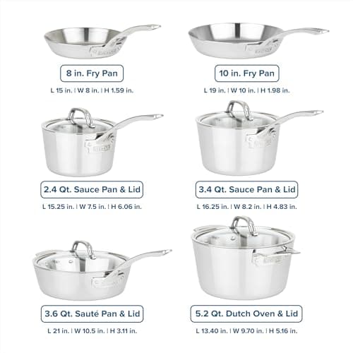 Viking Contemporary 3-Ply Stainless Steel 10 Piece Stainless Steel Kitchen Cookware, Silver