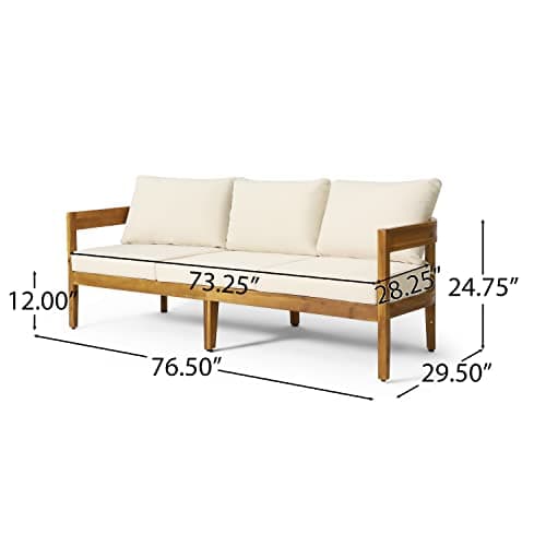 Christopher Knight Home Brooklyn Outdoor 3 Seater Sofa with Cushions - Acacia Wood - Teak/Beige