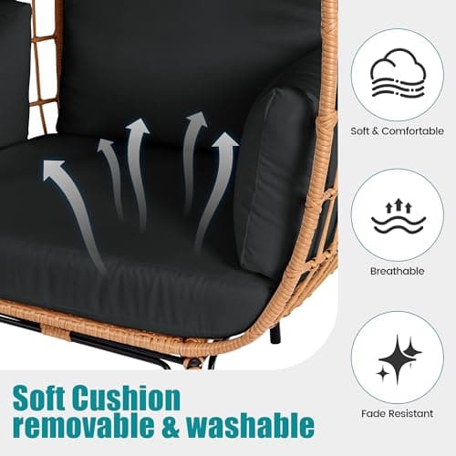 Outdoor Egg Chair, PE Wicker Chair with 4 Thicken Cushions, Patio Chairs 440 lbs Capacity, Oversized Balcony Chairs with Durable Steel Frame Perfect for Balcony, Backyard, Bedroom-Dark Black
