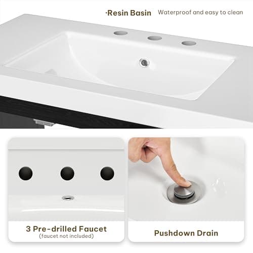 DWVO 42 Inch Bathroom Vanity with Sink Combo, Modern Bathroom Storage Cabinet with Resin Basin, Three Holes, 2 Doors & 3 Drawers, Black