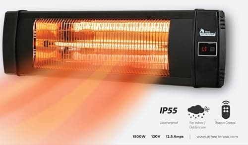 Dr Infrared Heater DR-338 Carbon Infrared Patio Heater with Tripod, Black, 23x40 Inches