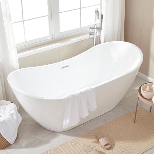 Vanity Art 71" Freestanding Bathtub | Free Standing Tub Stand Alone Tub with Contemporary Design for Soaking and Bathing, Overflow and Pop-up Drain with UPC Certified, Acrylic, VA6517-PW