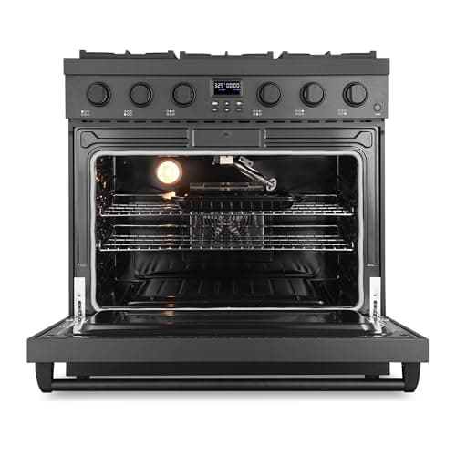 COSMO COS-GRC366KB-BK 36 in. Lumin Collection 6.0 cu. ft. Gas Range with 6 Sealed Burners and Convection Oven in Matte Black