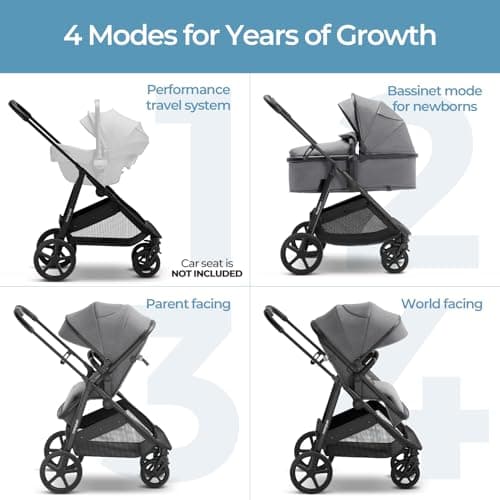 Mompush Wiz 2-in-1 Convertible Baby Stroller with Bassinet Mode, Foldable Infant Stroller with Reversible Seat and Large UPF 50+ Canopy