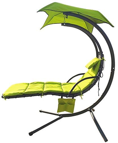 BalanceFrom Hanging Curved Chaise Lounge Chair Swing with Cushion, Pillow, Canopy, Stand and Storage Pouch, 330-Pound Capacity