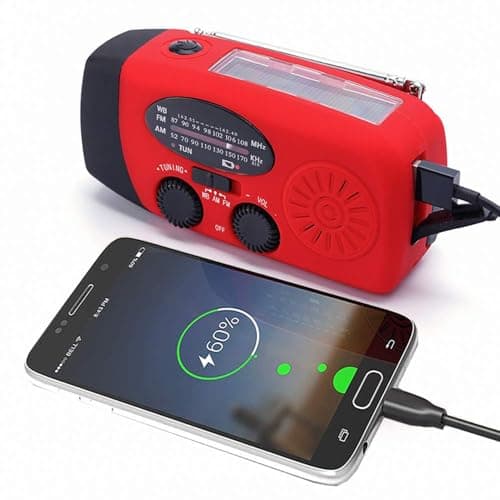 FM/AM/NOAA Weather Radio Hand Crank Self Powered Solar Portable Mini Emergency Survival Radios with 3 LED Super Bright Flashlight 2000mah Battery Operated Power Smart Phone Charger,SOS