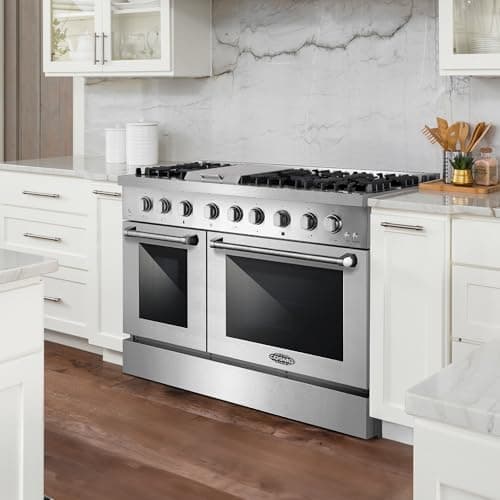 Cosmo COS-DFRL486GK 48 in. Lumin Collection 6.7 cu. ft. Double Oven Dual Fuel Range with 6 Sealed Burners, Rapid Convection, Stainless Steel