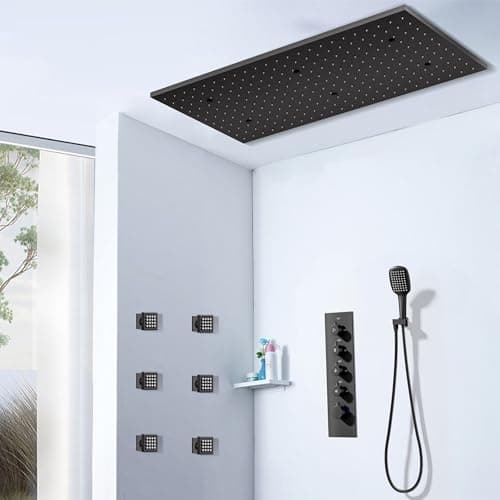 32” Luxury Thermostatic Full Body Shower System with 32-Inch Mist & Rainfall Shower Head & 6 Body Jets, Handheld, JetsBath Matte Black Two Person Shower Faucet Set, Smart Shower System for Couples