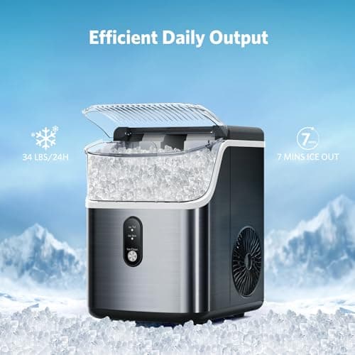 COWSAR Nugget Ice Makers Countertop Soft Chewable Pellet Ice Machine with Auto-Cleaning Function, 35Lbs/24H, Portable Ice Makers for Kitchen, Office, Home,Silver