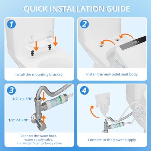 Electric Smart Bidet Toilet Seat Elongated with 4 Water Modes, Heated Toilet Seat with Instant Warm Water and Warm Dryer, Night Light, Slow Close Lid, LED Display, Side Arm Control (Round)