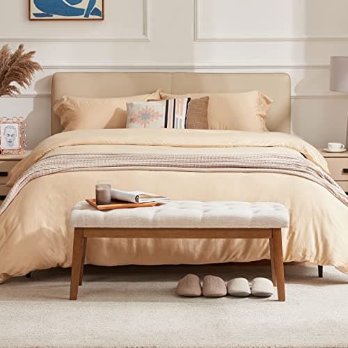 HUIMO Bedroom Bench for End of Bed, Upholstered Dining Seat for Kitchen, Button-Tufted Ottoman Bench for Entryway and Living Room, Beige