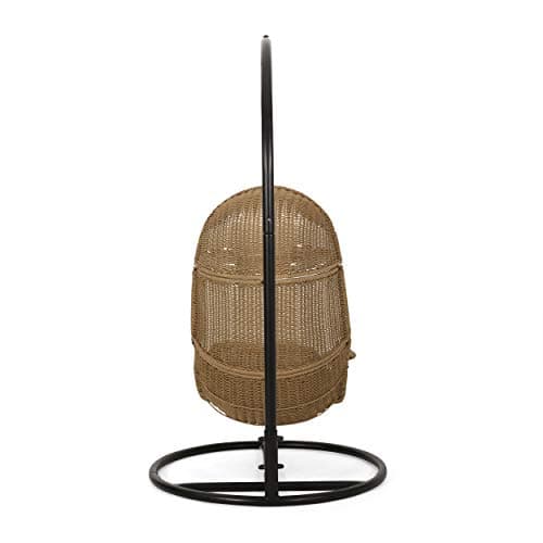 Christopher Knight Home Marcus Outdoor Wicker Hanging Chair with Stand, Light Brown and Beige