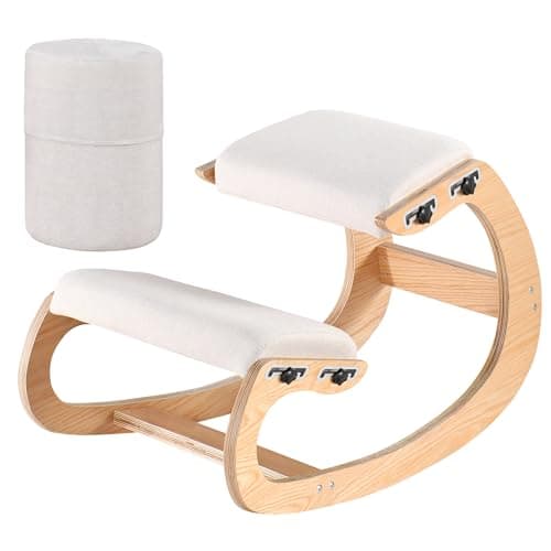 Adjustable Kneeling Chair, Wooden Ergonomic Chair Knee Chair Posture Chair - Improve Your Posture with an Angled Seat for Home,Office (Wood Color+ Pads)