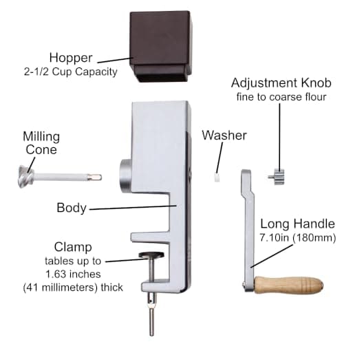 Grain Mill Wheat Flour Grinder, Stainless Steel Metal Burrs (Hand Crank Grain Mill)