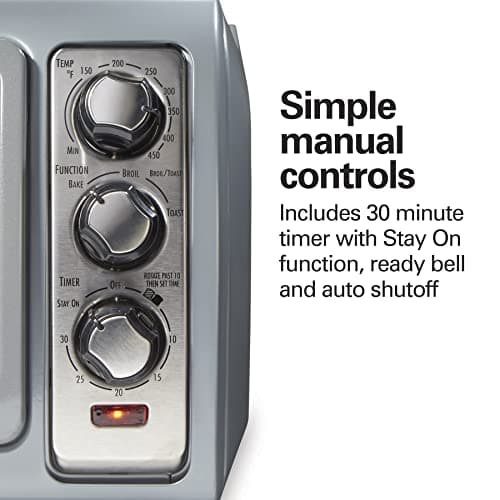 Hamilton Beach 6 Slice Countertop Toaster Oven With Easy Reach Roll-Top Door, Bake, Broil & Toast Functions, Auto Shutoff, Silver (31127D)