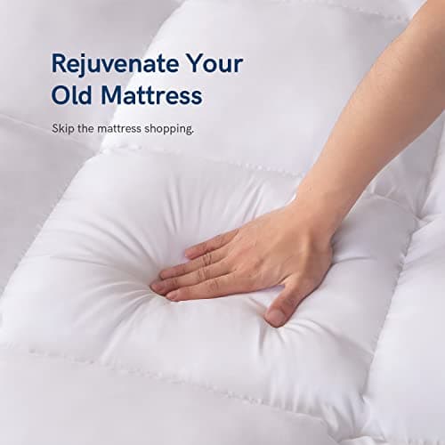 ELEMUSE King Mattress Topper for Back Pain, Extra Thick Mattress Pad Cover, Plush Soft Pillowtop with Elastic Deep Pocket, Overfilled Down Alternative Filling