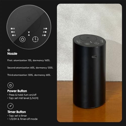 Waterless Car Diffuser, Waterless Diffusers for Essential Oils with Timer & No Leakage Tech, Super Quiet Cordless Aromatherapy Essential Oil Diffuser Battery Operated for Car, Room
