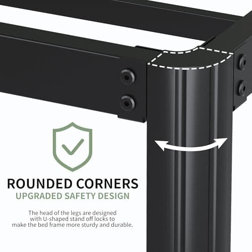 7 Inch Low Queen Bed Frame with Rounded Corner Legs, 2000 LBS Heavy Duty Metal Slats Support Queen Platform Bed Frame No Box Spring Needed, Easy Assembly, Black