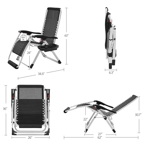Yaheetech Zero Gravity Chair, Folding Reclining Lounge Recliner with Removable Pad & Headrest & Side Cup Holder Tray for Indoor and Outdoor Gray/1