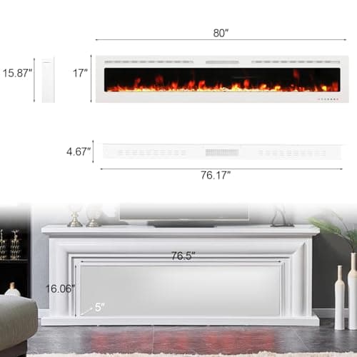 80" Electric Fireplace Wall Mounted & Recessed with Remote, 750w/1500w Ultra-Thin Wall Fireplace Inserts, Electric Fire Place W/8H Timer, Adjustable Flame Colors and Brightness Silent