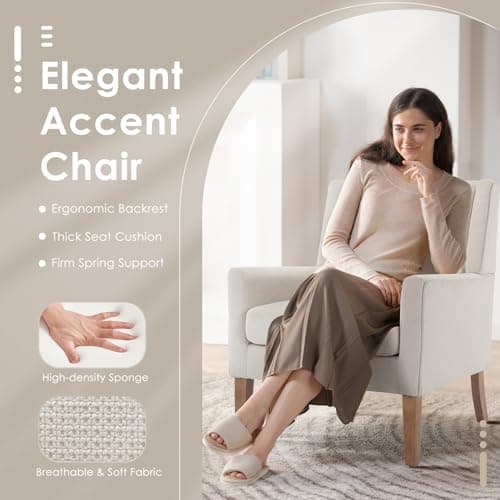 COLAMY Modern Wingback Living Room Chair Set of 2, Upholstered Fabric Accent Armchair, Single Sofa Chair with Lounge Seat and Wood Legs for Bedroom/Office/Reading Spaces, Beige