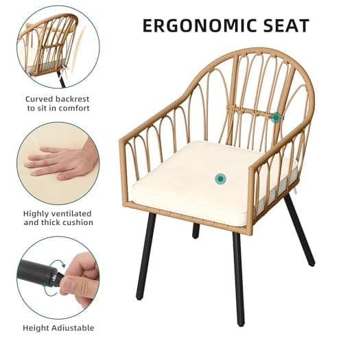 YITAHOME 4 Pieces Rattan Wicker Dinning Chairs, Outdoor Indoor Patio Furniture Set with Cushion and Curved Back All Weather Bistro Chair for Garden Backyard Porch Poolside Restaurant (Beige)
