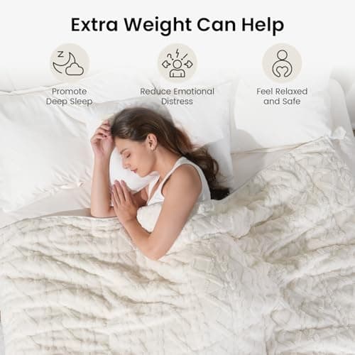 Drewin Weighted Blanket 15lbs Queen Size, Soft and Thick Jacquard Sherpa Heavy Blanket for Calming and Relax, Dual Sided Ultra Soft Fuzzy Throw Blanket with Ceramic Beads, 60 x 80 inches, Cream White