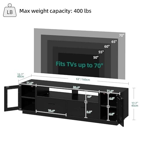 YITAHOME TV Stands for Living Room, Modern TV Stand for 65/70 inch TV, LED TV Entertainment Center with Storage & Power Outlets, TV Console Cabinet, Black