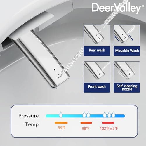 DeerValley Smart Bidet Toilet, One Piece Bidet Toilet for Bathrooms, Toilets with Auto Open/Close Lid, Heated Seat, Warm Dryer, Foot Sensor Operation, Night Light,Tankless Toilets with LED Display