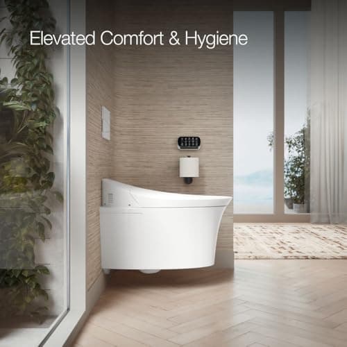 KOHLER 5402-0 Veil Smart Toilet with Auto Open & Close, One-Piece Wall-Hung Elongated Intelligent Bidet Toilet with Heated Seat and Dual-Flush, White