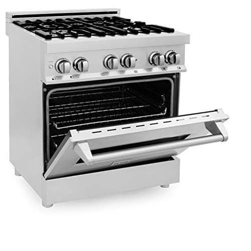 ZLINE 30 Inch 4.0 Cubic Foot Stainless Steel Dual Fuel Range with 4 Burner Porcelain Cooktop, Gas Stove, Cast Iron Grill, and Electric Convection Oven