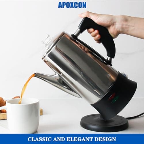 Electric Coffee Percolator Stainless Steel Coffee Maker with Heat Resistant Tough Glass Clear Brew Progress Knob, Keep Warm & Cordless Serving Classic Coffee Pot with On/OFF Switch 12 Cup