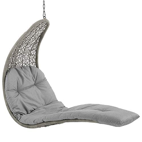 Modway Landscape Wicker Rattan Outdoor Patio Porch Chaise Lounge Hanging Swing Chair Set with Stand in Light Gray Gray