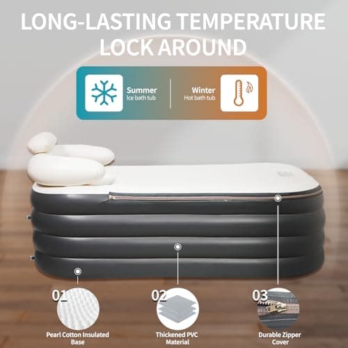 Inflatable Bathtub, Portable Bathtub Adult with Electric Air Pump, Freestanding Foldable Spa Tub with Backrest Cup Holder for Indoor Outdoor, Easy to Inflate＆Drain (Gray)