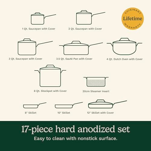 Cuisinart 17-Piece Cookware Set, Chef's Classic Nonstick Hard Anodized, 66-17