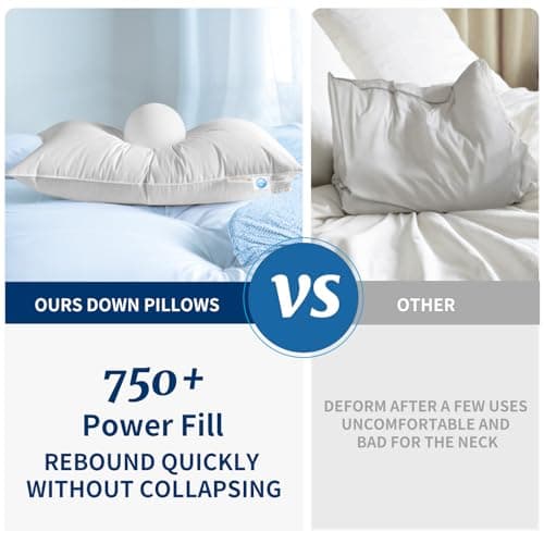 Canadian Luxury Goose Down Pillow Standard Size, 750 Fill Power, 100% Cotton with Teflon Shell- Ultra Comfort Sleep Pillows - Bed Pillows for Back, Stomach(White,Standard(Pack of 1))