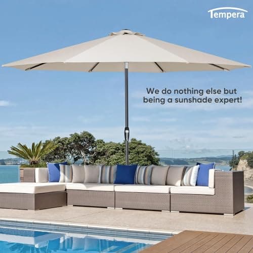 Tempera Patio Market Outdoor Table Umbrella with Auto Tilt and Crank,Large Sun Umbrella with Sturdy Pole&Fade resistant canopy,Easy to set