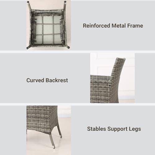 4 Piece Wicker Outdoor Furniture Set, Patio Conversation Set, Woven PE Rattan and Steel with Beige Removable Cushions for Patio, Deck, Lawn and Poolside (Hemp Gray and Beige)