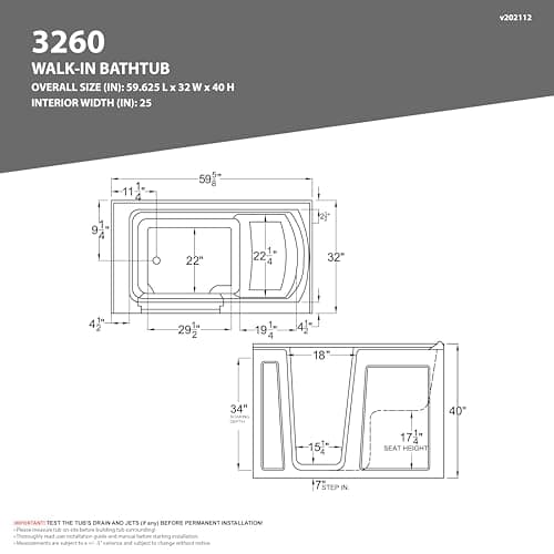 ANZZI Tubs Series Right Drain Quick Fill Walk-In Whirlpool and Air Tub with Powered Fast Drain in Biscuit Finish 32 in. x 60 in. | AMZ3260RBD