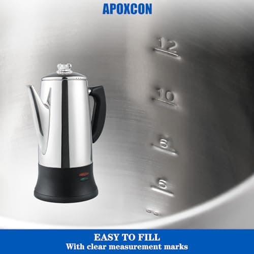 Electric Coffee Percolator Stainless Steel Coffee Maker with Heat Resistant Tough Glass Clear Brew Progress Knob, Keep Warm & Cordless Serving Classic Coffee Pot with On/OFF Switch 12 Cup