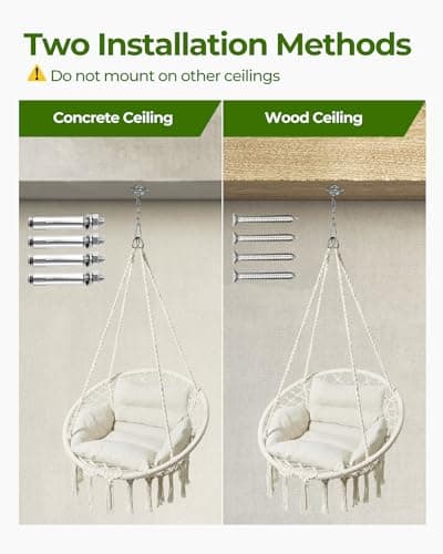 Greenstell Hammock Chair, Macrame Swing Chair with Comfy Cushion, Boho Hanging Chair for Outdoor & Indoor, Perfect for Bedroom, Patio, Balcony, Hold up to 330Lbs, Beige