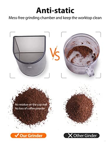 Aromaster Coffee Bean Grinder with 48 Gind Settings, Conical Burr Coffee Grinder for Home Use,Stainless Steel,40 Seconds Adjustable Timer,Anti-static,Easy to Clean with Brush