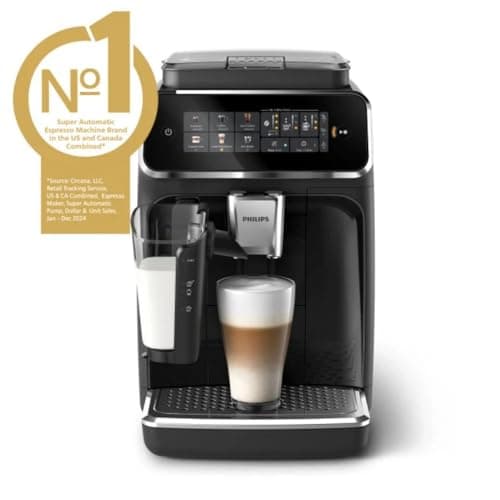 PHILIPS Series 3300 Fully Automatic Espresso Coffee Machine - 6 Hot & Iced Drinks, LatteGo Milk System, 40% Quieter SilentBrew, Ceramic Grinder, Aquaclean Filter, Glossy Black (EP3341/50)