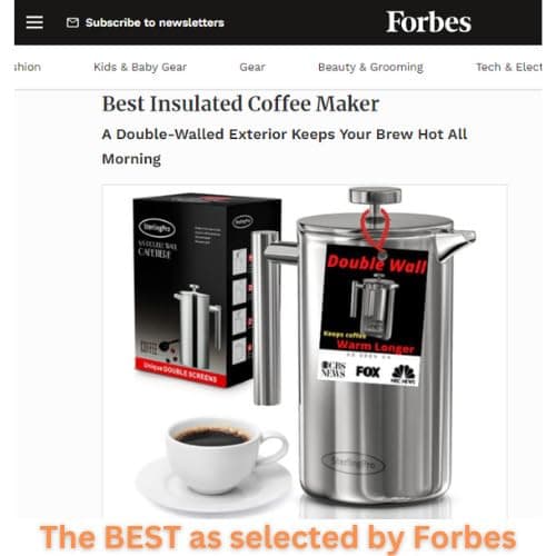 French Press Coffee Maker (1.75L)-Double Walled Large Coffee Press with 2 Extra Filters-Enjoy Granule-Free Coffee, Stylish Rust Free Kitchen Accessory-Stainless Steel (Mirror)